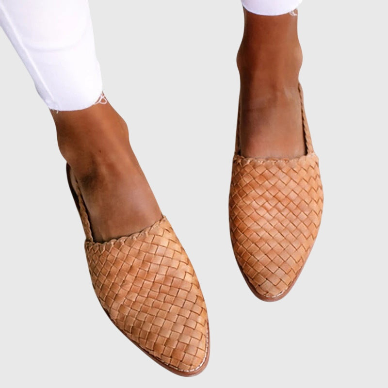 Meliselle | Women’s Woven Slingback Flats – Pointed Toe, Adjustable Strap, Flat Sole