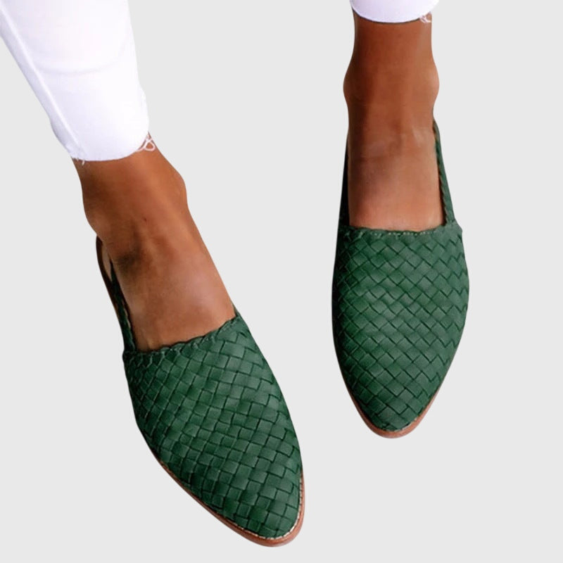 Meliselle | Women’s Woven Slingback Flats – Pointed Toe, Adjustable Strap, Flat Sole