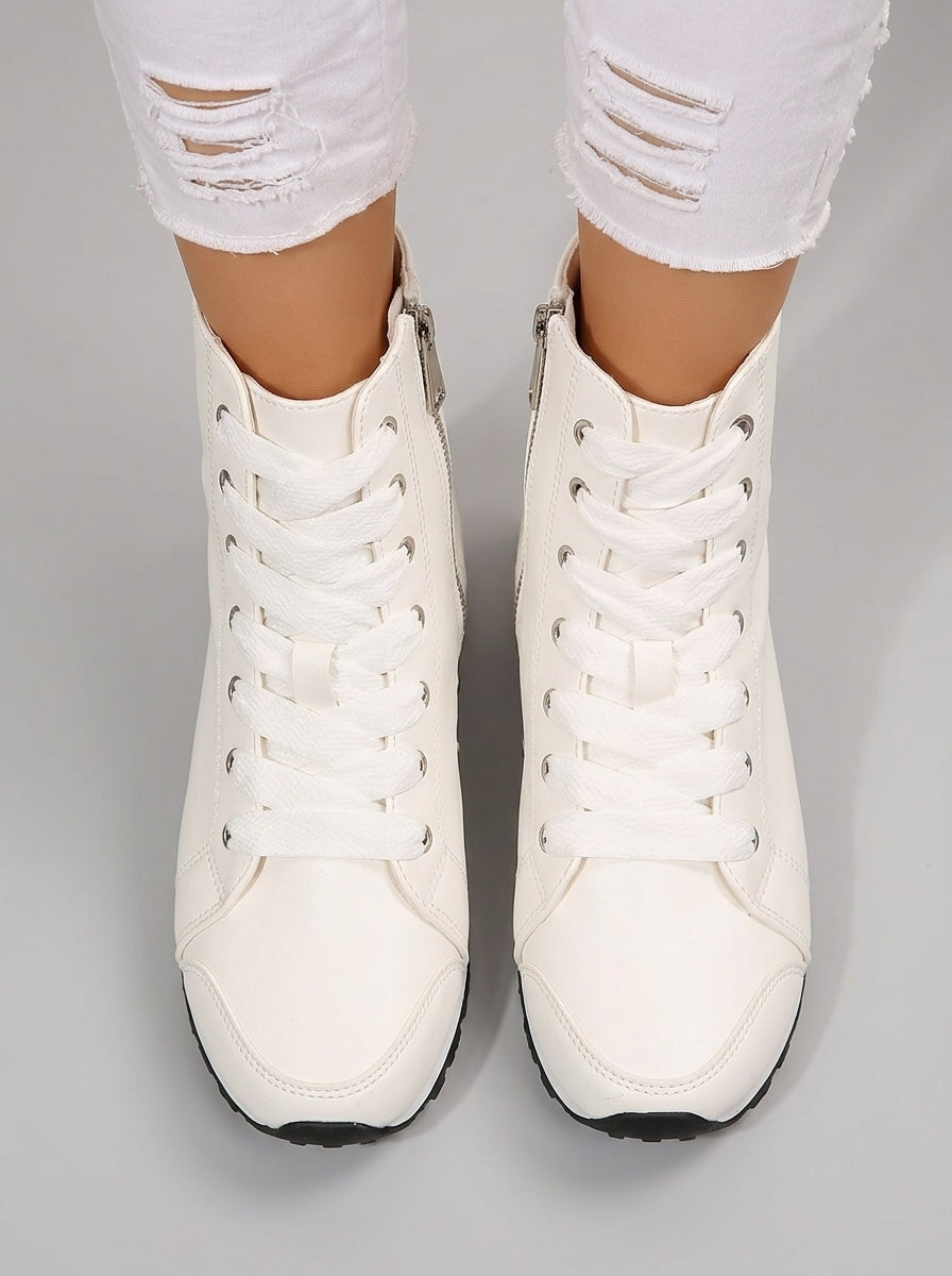 Amabel | Women’s High-Top Casual Boots – Lace-Up Round-Toe Ankle Boots with Side Zipper