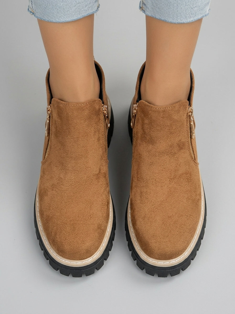 Alora | Women’s Chelsea Ankle Boots – Solid Color Platform Boots with Double Zipper