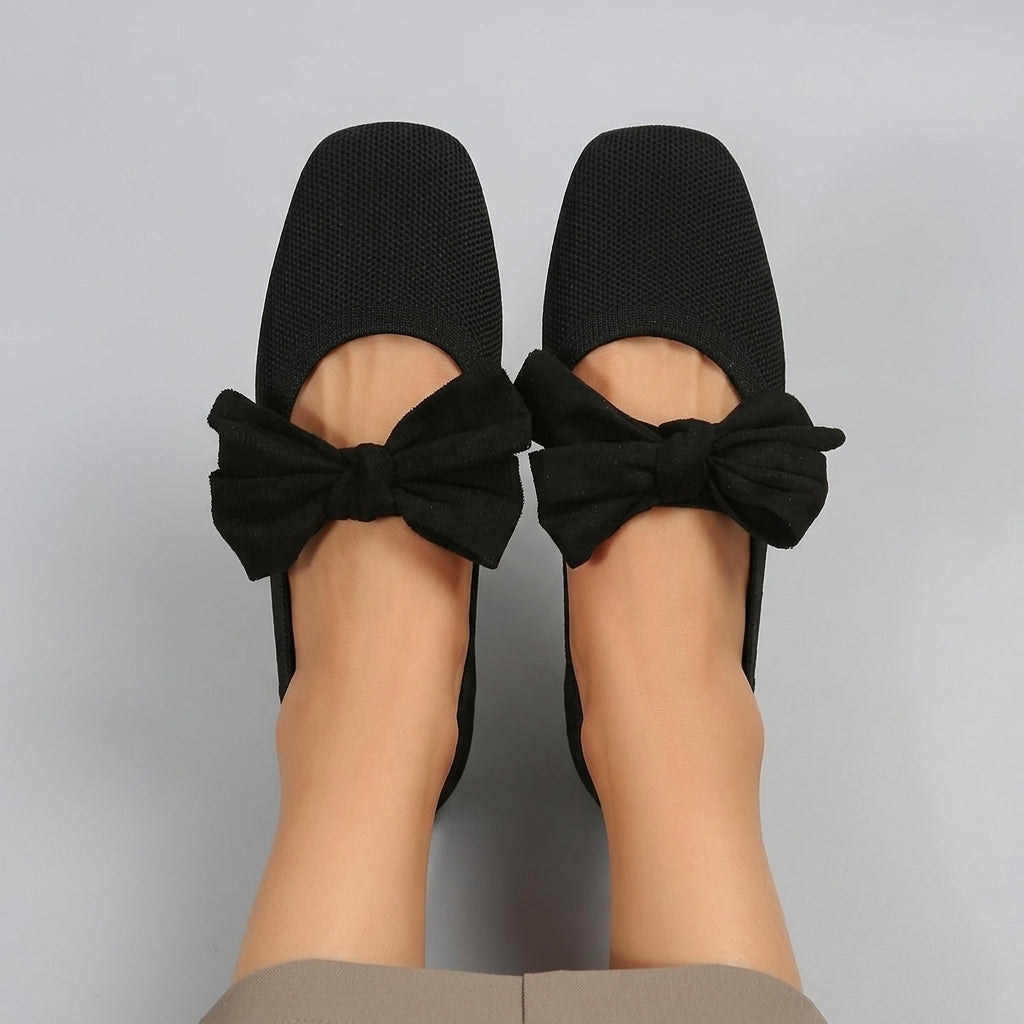 Annalise | Women’s Mary Jane Flat Shoes –Square Toe, Slip-On Design & Bow Detail