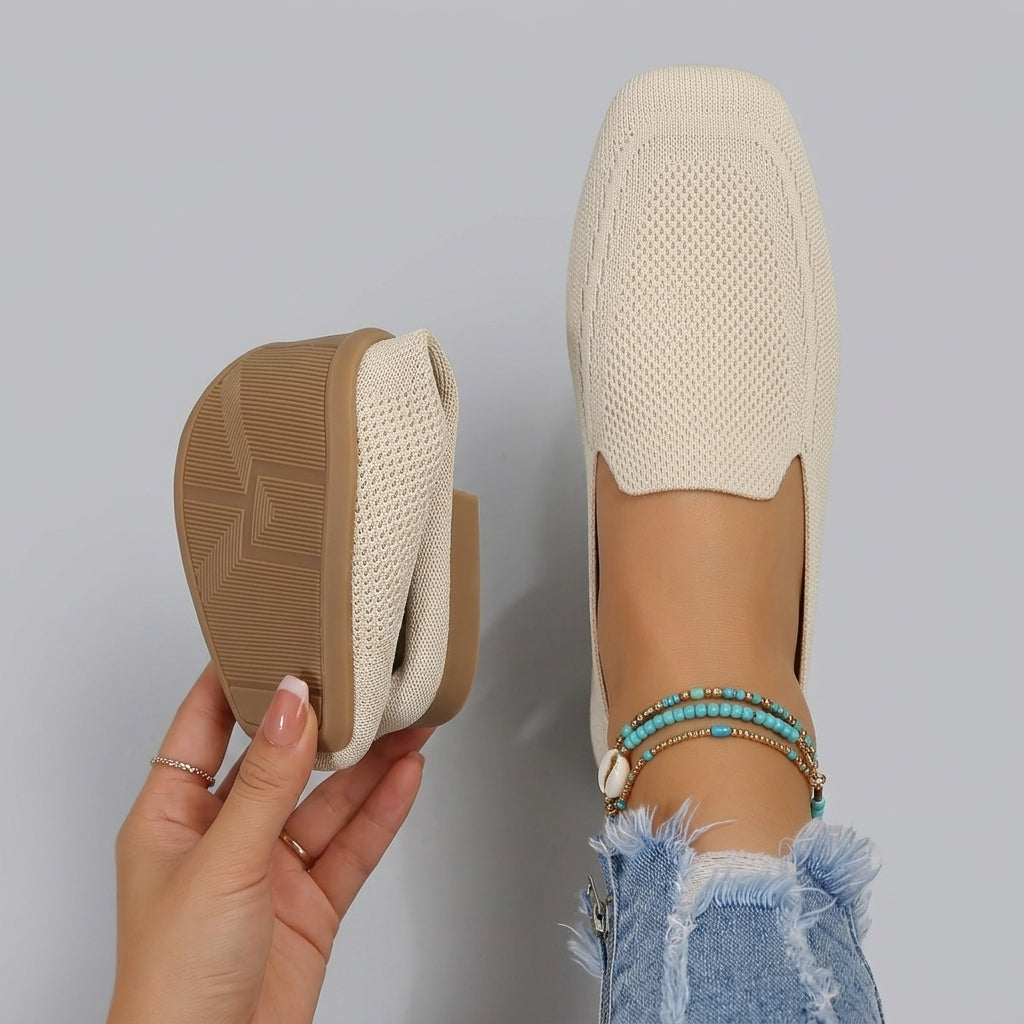 Aubrey | Women’s Square-Toe Ballet Flats – Slip-On Fabric Shoes, Wide Fit