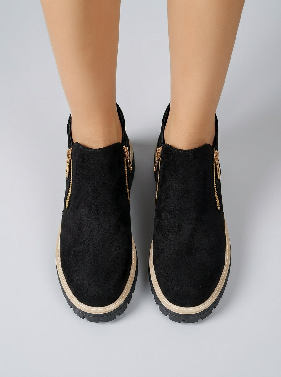 Alora | Women’s Chelsea Ankle Boots – Solid Color Platform Boots with Double Zipper