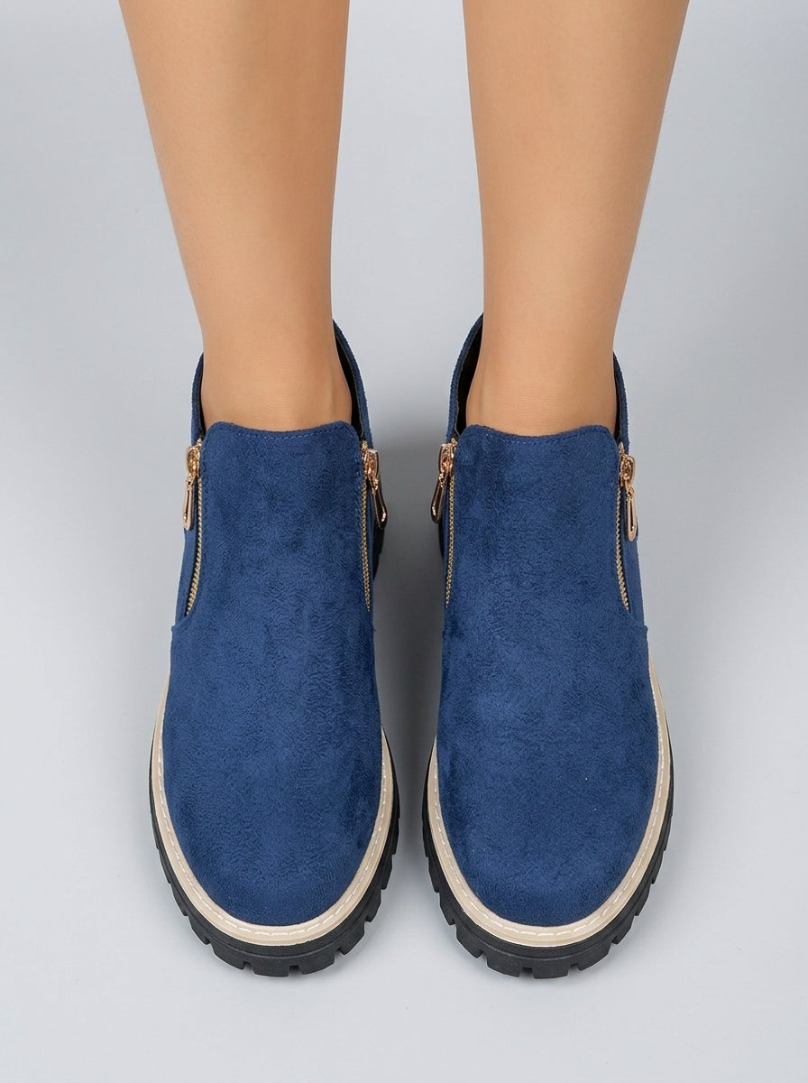 Alora | Women’s Chelsea Ankle Boots – Solid Color Platform Boots with Double Zipper