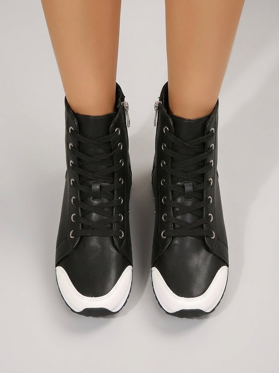 Amabel | Women’s High-Top Casual Boots – Lace-Up Round-Toe Ankle Boots with Side Zipper