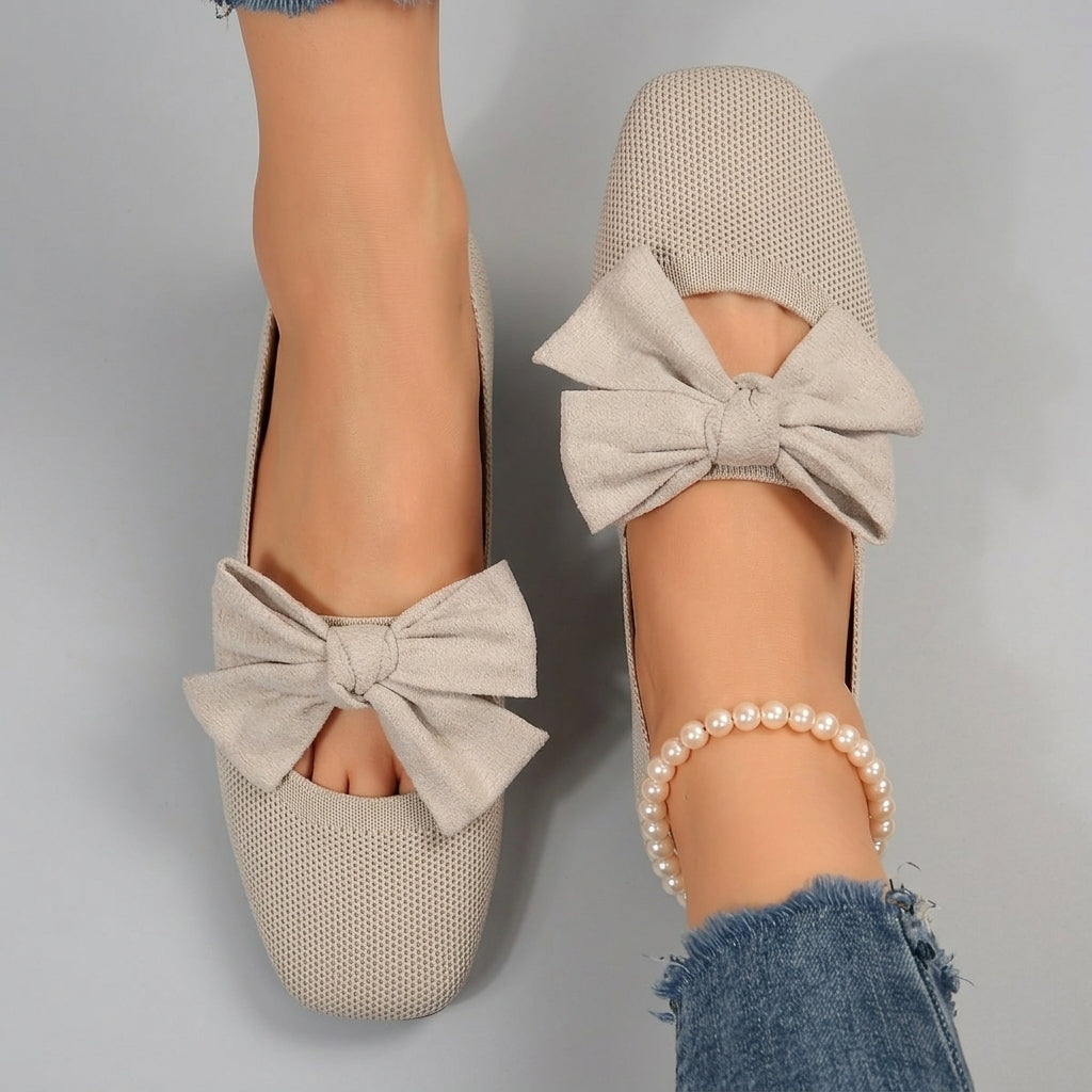 Annalise | Women’s Mary Jane Flat Shoes –Square Toe, Slip-On Design & Bow Detail
