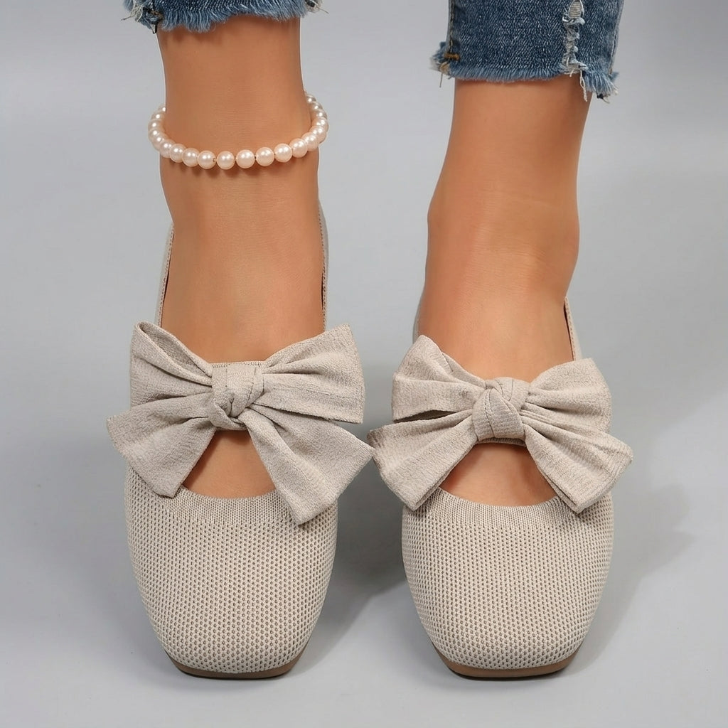 Annalise | Women’s Mary Jane Flat Shoes –Square Toe, Slip-On Design & Bow Detail