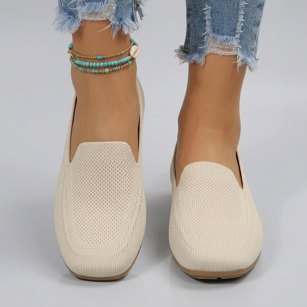 Aubrey | Women’s Square-Toe Ballet Flats – Slip-On Fabric Shoes, Wide Fit