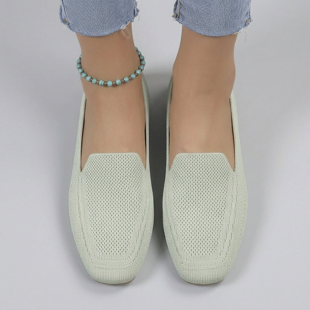 Aubrey | Women’s Square-Toe Ballet Flats – Slip-On Fabric Shoes, Wide Fit