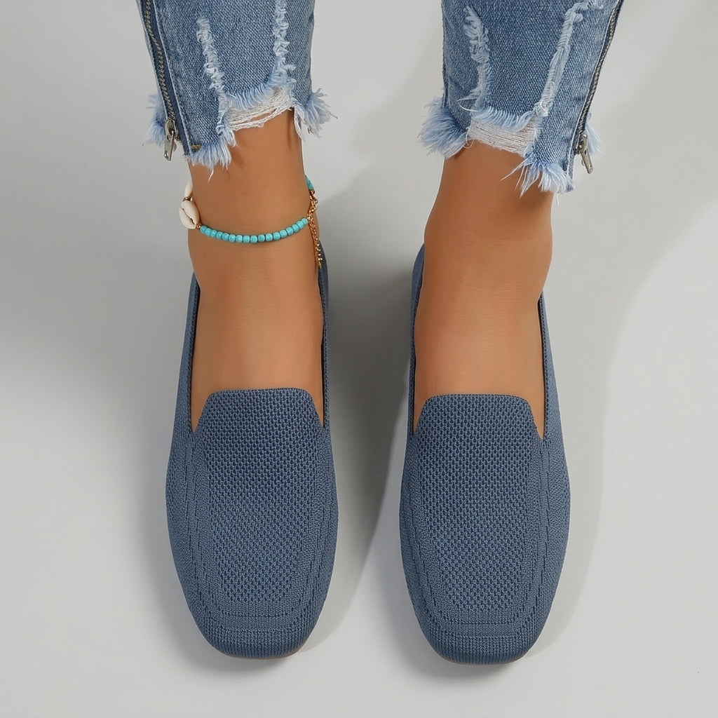 Aubrey | Women’s Square-Toe Ballet Flats – Slip-On Fabric Shoes, Wide Fit
