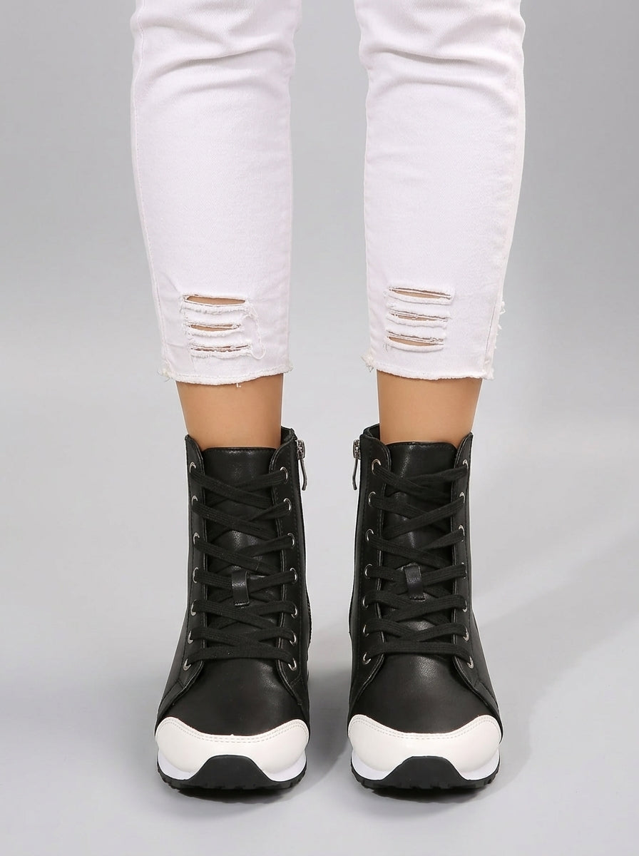 Amabel | Women’s High-Top Casual Boots – Lace-Up Round-Toe Ankle Boots with Side Zipper
