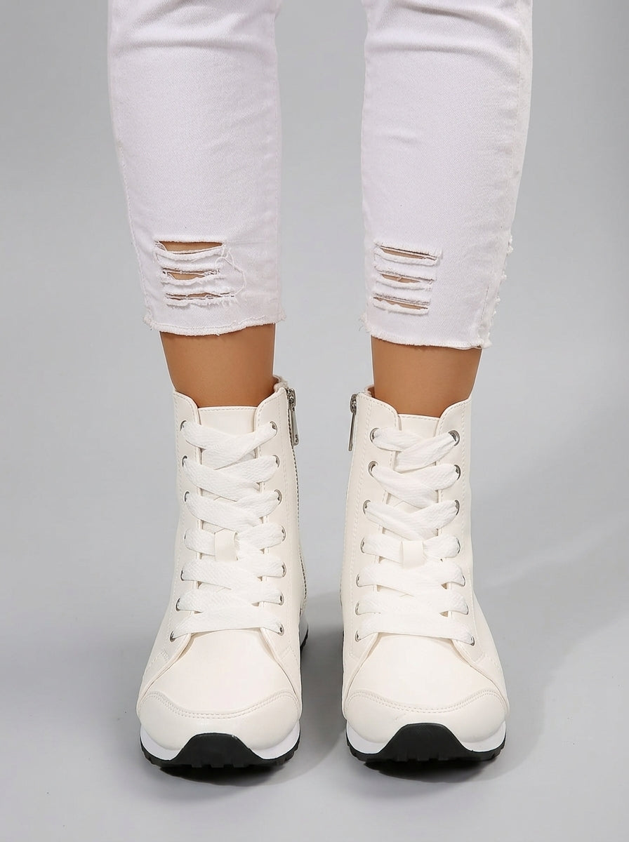 Amabel | Women’s High-Top Casual Boots – Lace-Up Round-Toe Ankle Boots with Side Zipper