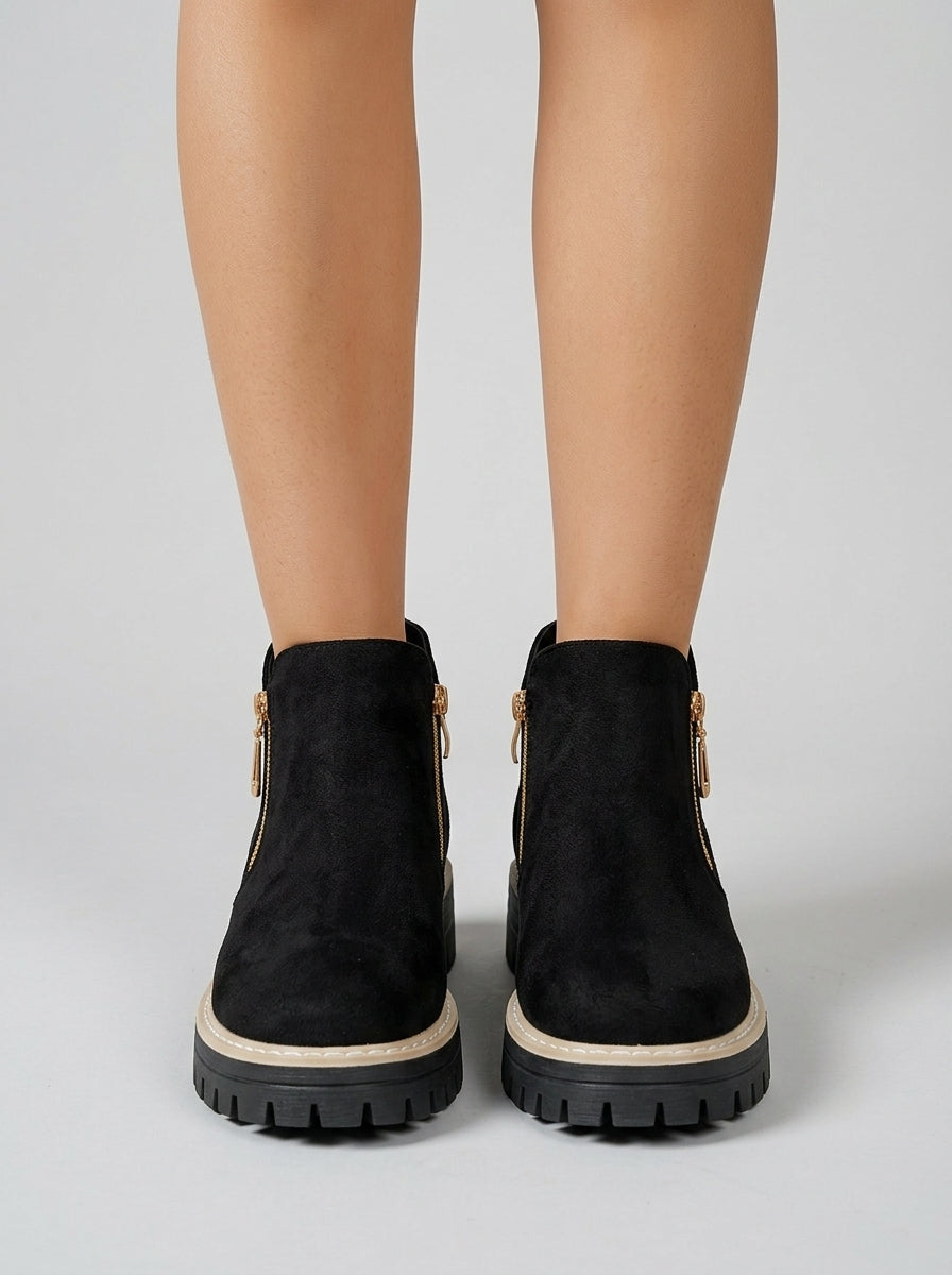 Alora | Women’s Chelsea Ankle Boots – Solid Color Platform Boots with Double Zipper
