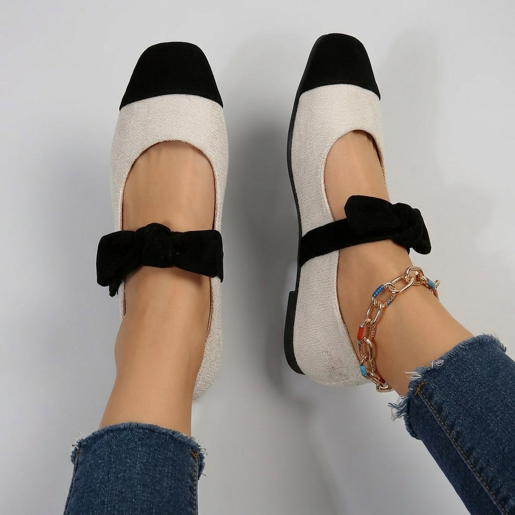 Aria | Women’s Elegant Flat Shoes – Slip-On Fabric Flats with Bow Detail