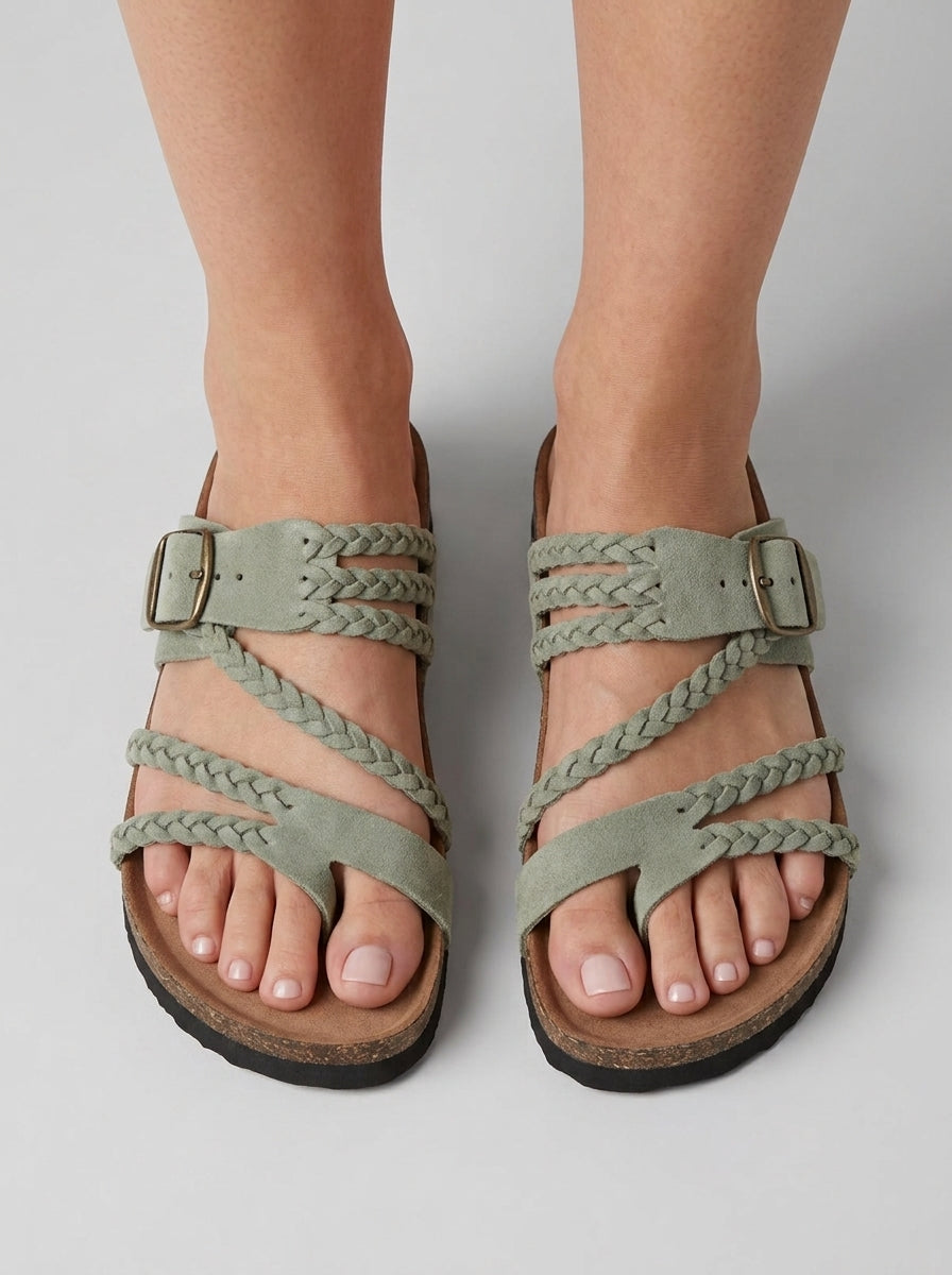 Lavinia | Women's Flat Sandals – Braided Design, Adjustable Buckle & Comfort