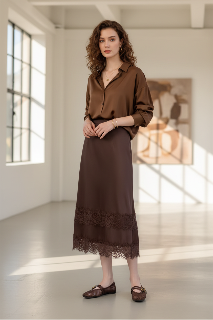 NORVK | Brown Classic Double Strap Mesh Mary Jane Ballet Shoes