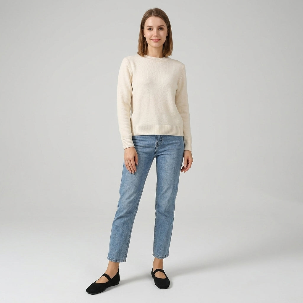 Andrea | Women’s Elegant Square-Toe Flats – Slip-On Knit Fabric Shoes with Straight Strap