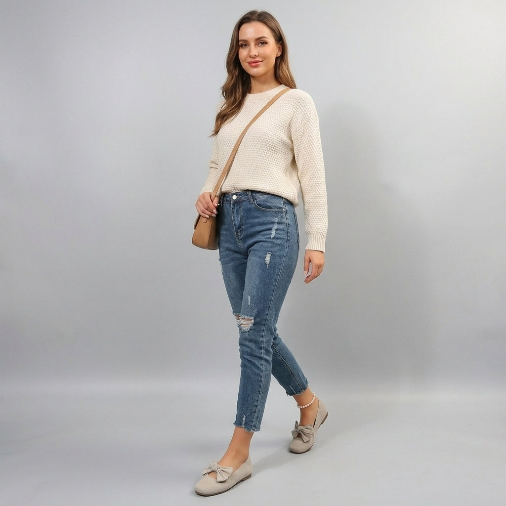 Annalise | Women’s Mary Jane Flat Shoes –Square Toe, Slip-On Design & Bow Detail
