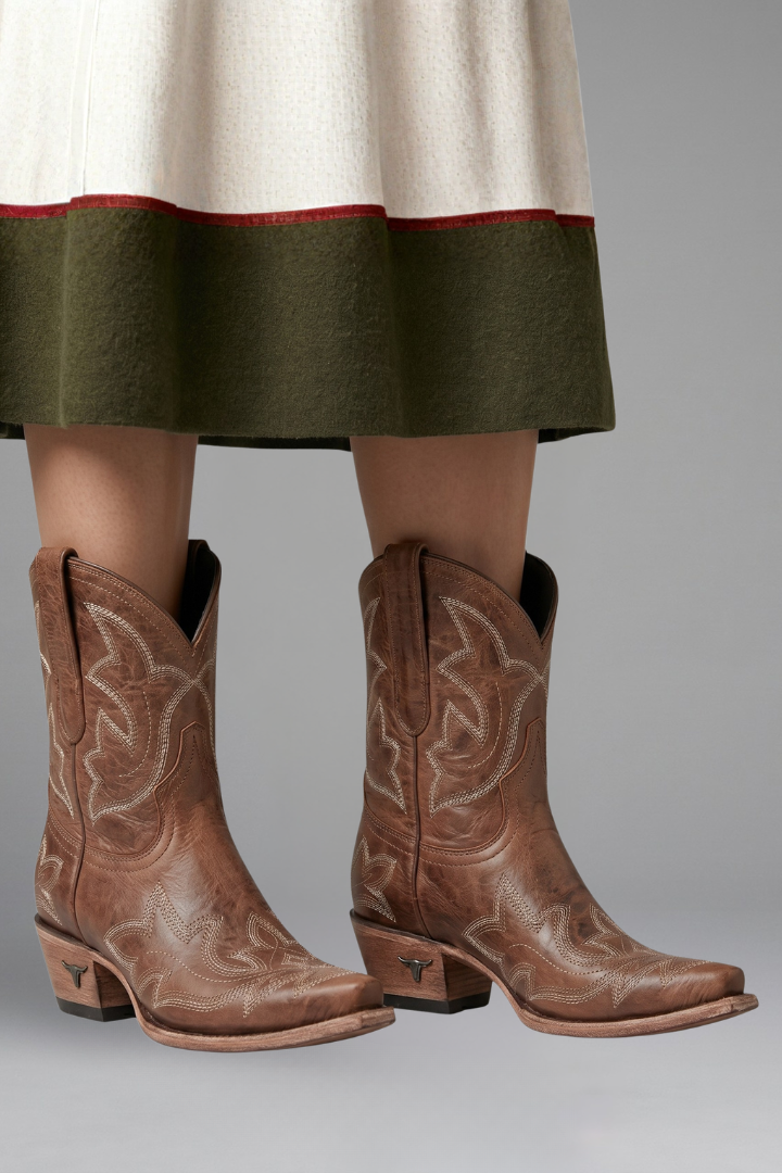 Lunaria | Women’s Western Cowboy Boots – Embroidered Leather, Pointed Toe, Mid-Calf