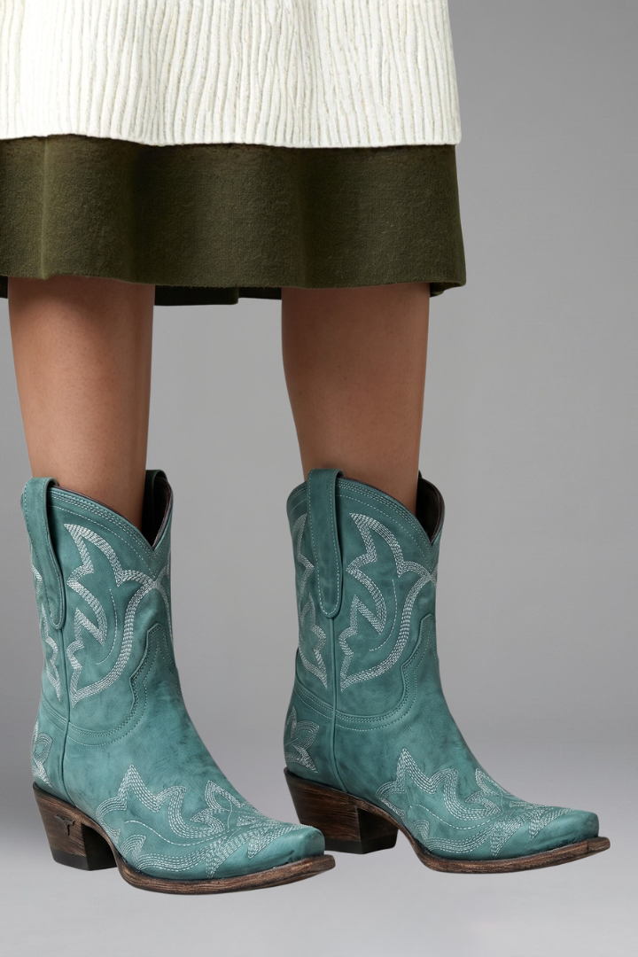 Lunaria | Women’s Western Cowboy Boots – Embroidered Leather, Pointed Toe, Mid-Calf