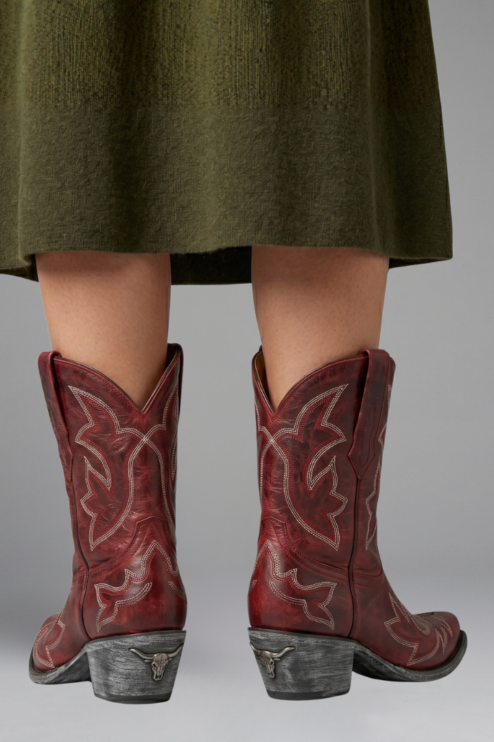 Lunaria | Women’s Western Cowboy Boots – Embroidered Leather, Pointed Toe, Mid-Calf