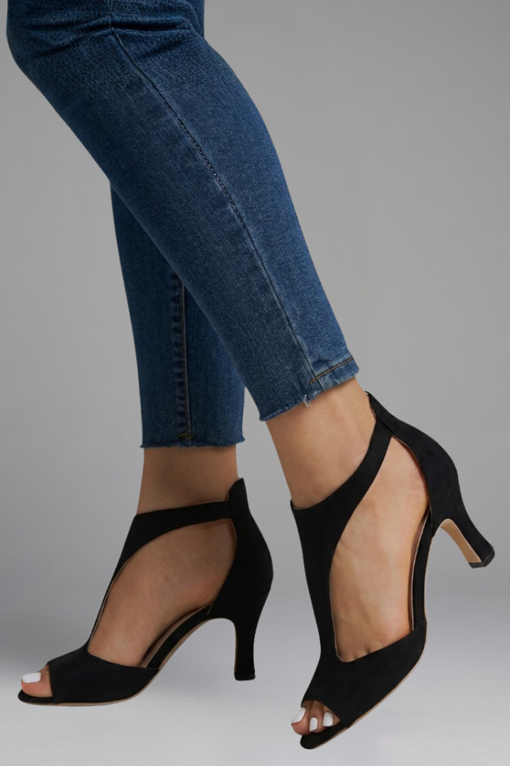 Cressida | Women’s Comfort Heels – Peep Toe, Cutout Panels, Slip-On, Mid Heel