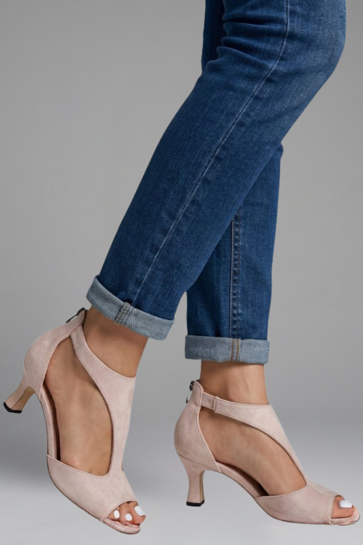 Cressida | Women’s Comfort Heels – Peep Toe, Cutout Panels, Slip-On, Mid Heel