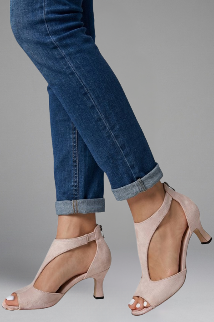 Cressida | Women’s Comfort Heels – Peep Toe, Cutout Panels, Slip-On, Mid Heel