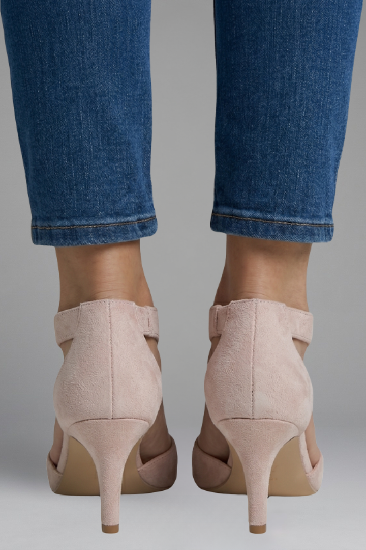 Cressida | Women’s Comfort Heels – Peep Toe, Cutout Panels, Slip-On, Mid Heel