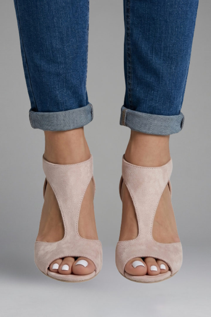 Cressida | Women’s Comfort Heels – Peep Toe, Cutout Panels, Slip-On, Mid Heel