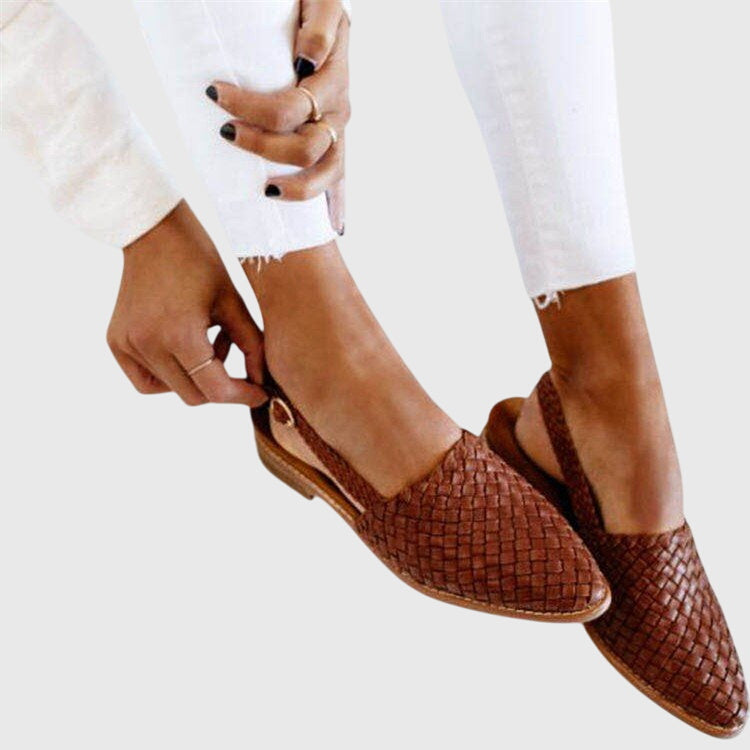 Meliselle | Women’s Woven Slingback Flats – Pointed Toe, Adjustable Strap, Flat Sole